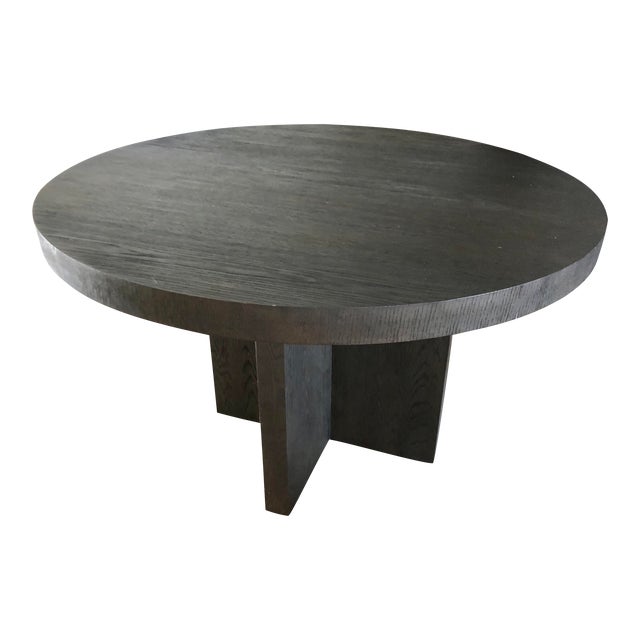 Restoration Hardware Round Reclaimed Black Oak Dining Table Chairish