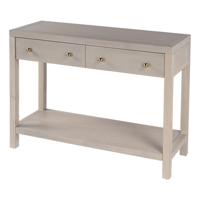 Nora 40 in. W Rectangular Wood 2 Drawer Console Table with Lower Open Shelf, Antique Taupe For Sale