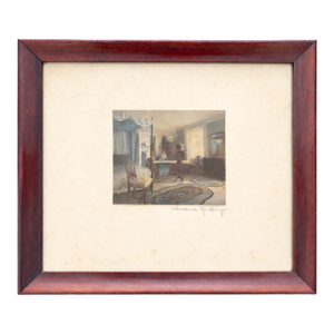 Vintage Wallace Nutting Hand-Colored Photograph – Framed Colonial Interior Scene