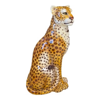 1970s A Large Italian Ceramic Leopard Sculpture For Sale