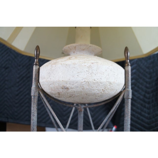 White Vintage Neoclassical Directoire Style Travertine Stone & Iron Buffet Table Lamp For Sale - Image 8 of 11