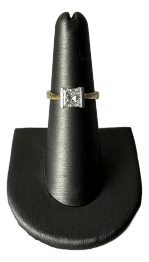 Handcrafted 18kt Two Tone Princess Cut Diamond Engagement Ring, Gia Certified, Size 6