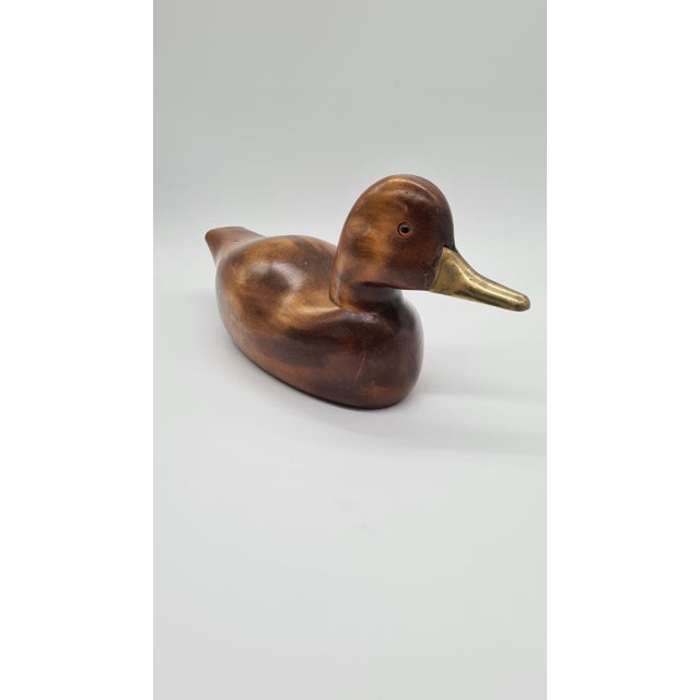 Vintage German Duck Figurine in Light Brown Wood and Brass, 1970s For Sale - Image 3 of 11