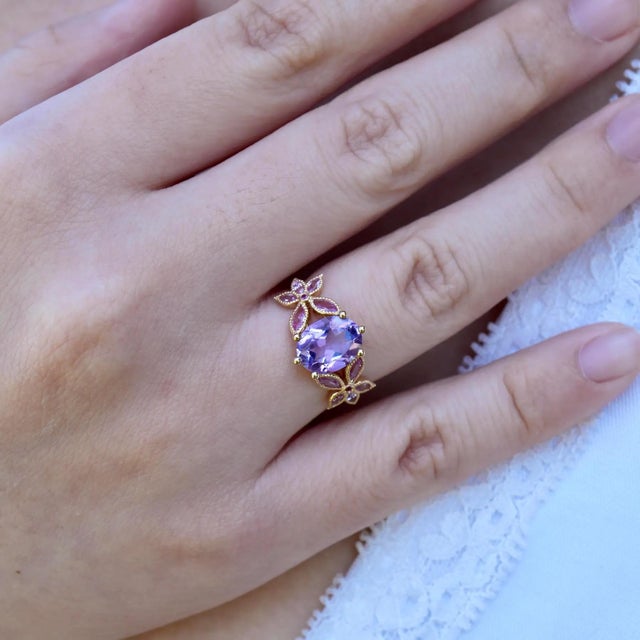 Kai Rose De France Amethyst Pink Sapphire Ring in 14k Solid Gold, size 9.5 For Sale In Los Angeles - Image 6 of 6