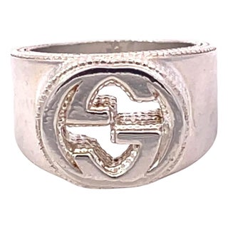 1990s Gucci Estate Sterling Silver Ring Size 8.5, 15 mm Height 17.9 Grams For Sale