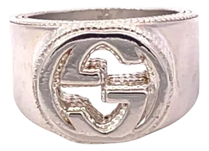 1990s Gucci Estate Sterling Silver Ring Size 8.5, 15 mm Height 17.9 Grams