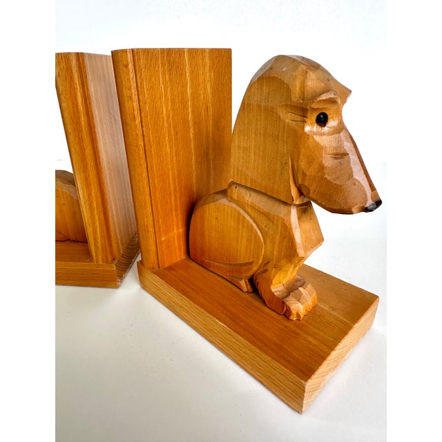 Pair of Swiss Handcrafted Wooden Dachshund Book Ends For Sale - Image 10 of 12