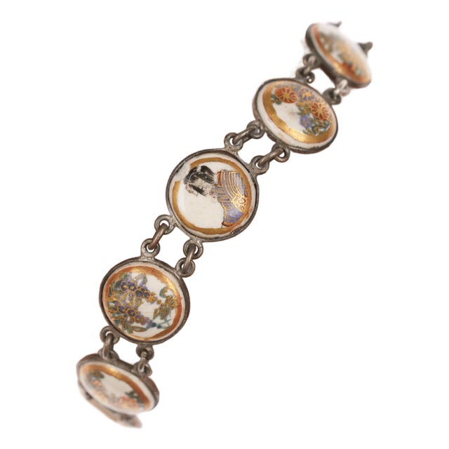6.5" c1900 Meiji Japanese Satsuma bracelet 17mm For Sale