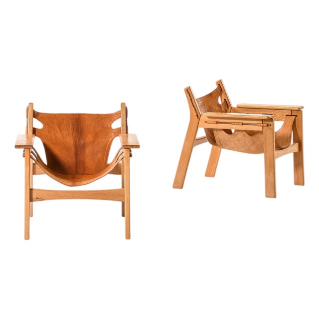 Oak and Leather Easy Chairs by Sergio Rodrigues for Oca, 1970s, Set of 2 For Sale