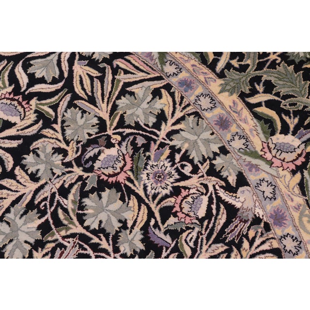 Boho Chic 1990's Floral Pak-Persian Black/Gray Wool Round Rug- 8'2'' X 8'2'' For Sale - Image 4 of 8