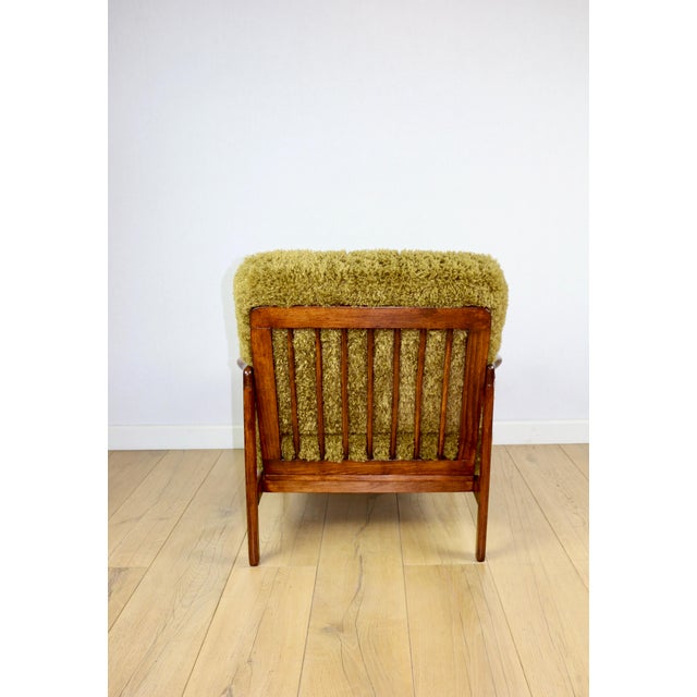 Vintage Wooden Armchair with Khaki Long Hair Upholstery by Z. Bączyk, 1970s For Sale - Image 4 of 13