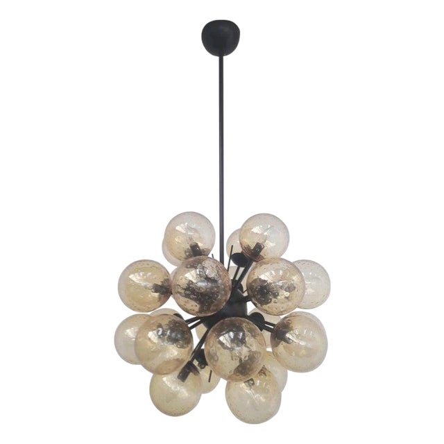 21st Century Ventiquattro Black Powder Coat Amber Bubbles Murano Sputnik Chandelier by Fabio LTD For Sale