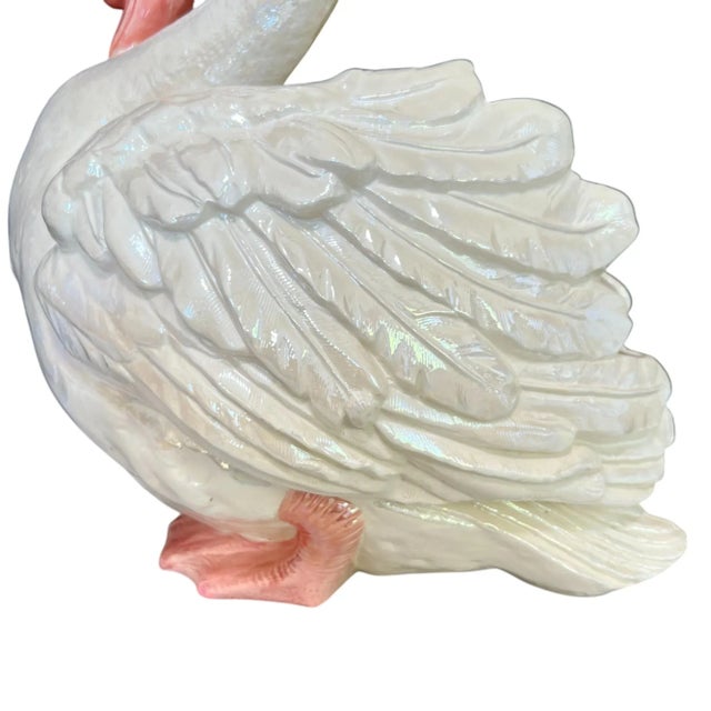 Vintage Hollywood Regency Hand-Painted Ceramic Swan Jardinière For Sale - Image 10 of 12