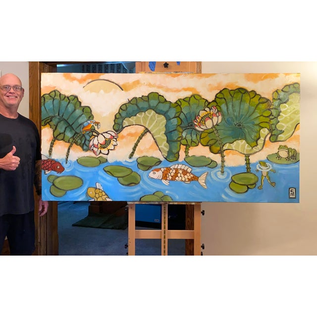 Day at the Lotus Pond Original Oil Painting Stephen McDonough For Sale - Image 6 of 7
