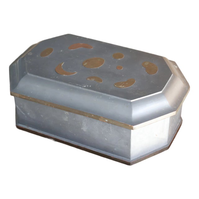 Unique English Antique Pewter and Brass Box For Sale