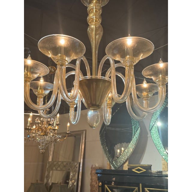 Murano Gold Glass 8 Arm Chandelier For Sale - Image 4 of 6