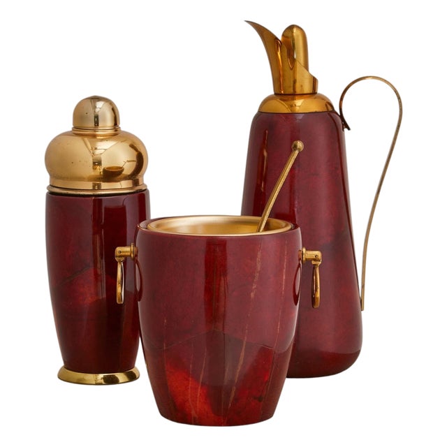 Italian Red Goatskin Parchment Cocktail Set by Aldo Tura for Macabo, 1960s For Sale