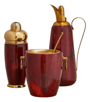 Italian Red Goatskin Parchment Cocktail Set by Aldo Tura for Macabo, 1960s