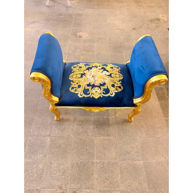 1960s Vintage Mini Velvet Royal blue Stool For Sale - Image 5 of 5