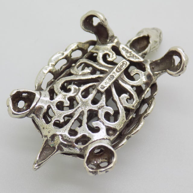 Vintage Italian Handmade Genuine Silver Perforated Turtle Figurine Miniature For Sale - Image 9 of 12