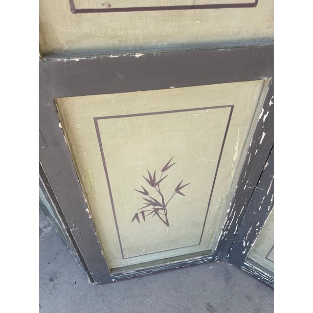 Antique Hand-Painted Japanese Three-Panel Screen With Birds and Bamboo Motif For Sale - Image 10 of 12