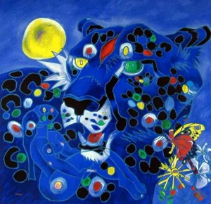1990s Tie Feng Jiang "Vision" Blue Tiger Serigraph