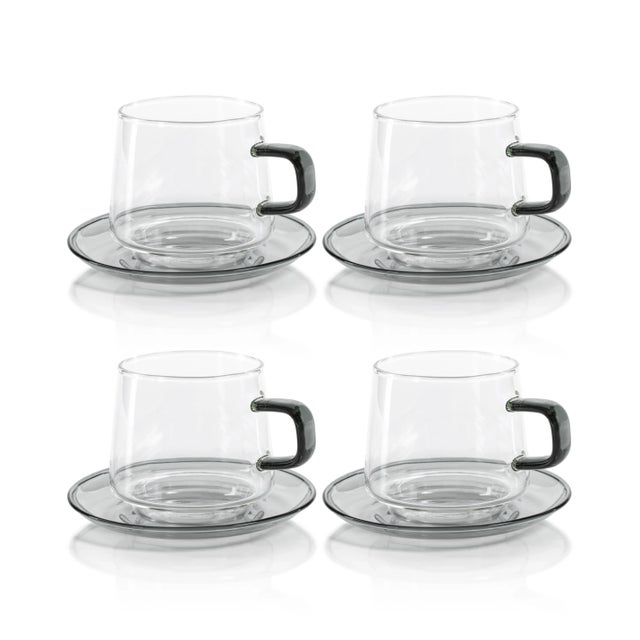 Bergamo Glass Tea & Coffee Cups and Saucers - Gray, Set of 4 For Sale - Image 4 of 4