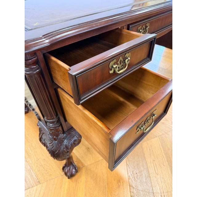 Wood Sligh Carved Mahogany Leather Top Desk For Sale - Image 7 of 12