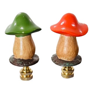 1970s Cute Pair of Toadstool Mushrooms Lamp Finials For Sale
