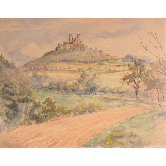 Heinrich Pforr, Hanstein Castle with the Village of Rimbach, Thuringia, 1936, Watercolor For Sale - Image 13 of 13