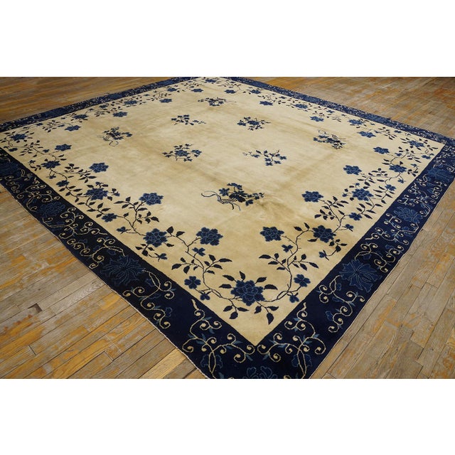 Antique Peking Chinese Classic Traditional Floral Ivory Square 1880s Rug For Sale - Image 11 of 11