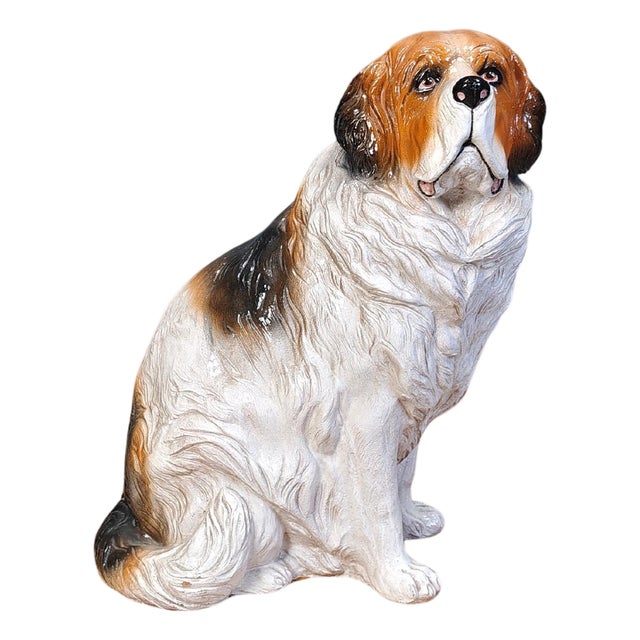 Vintage Glazed Terracotta St Bernard Dog Sculpture, 1960s For Sale