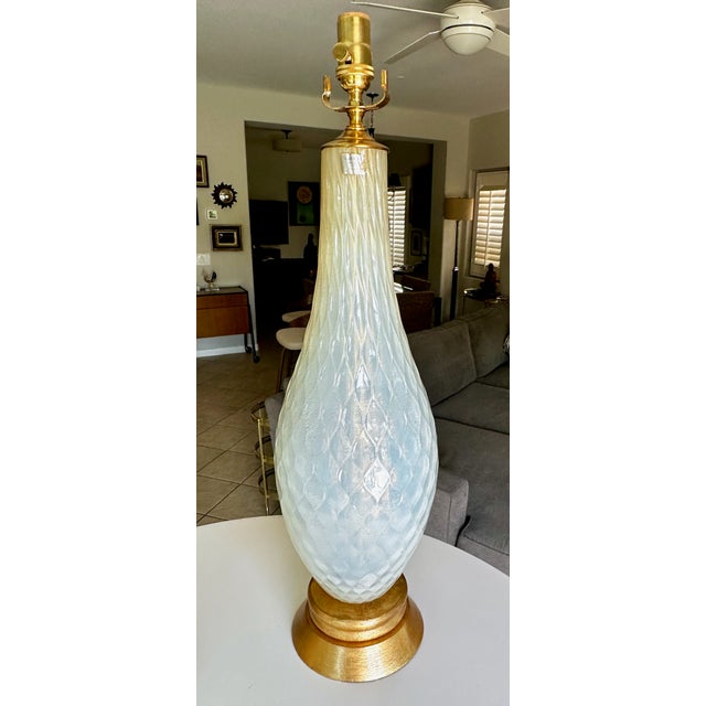 Blue 1950s Large Murano Opalescent Blue Gold Inclusions Table Lamps - a Pair For Sale - Image 8 of 18