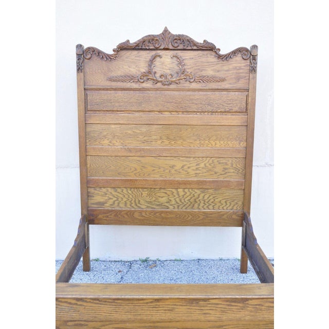 Victorian Late 19th Century Antique Eastlake Victorian Oak Wood Tall Headboard Full Size Bed Frame For Sale - Image 3 of 10