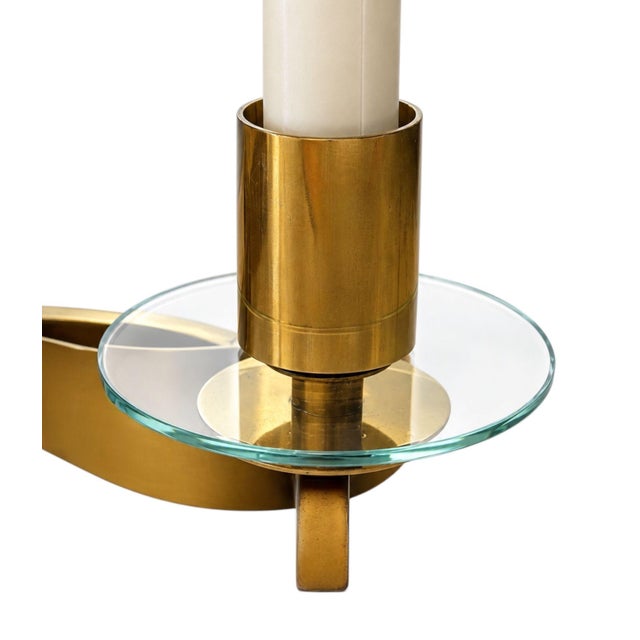 1940s French Art Deco Brass and Glass Two-Light Wall Sconces - a Pair For Sale In Los Angeles - Image 6 of 7