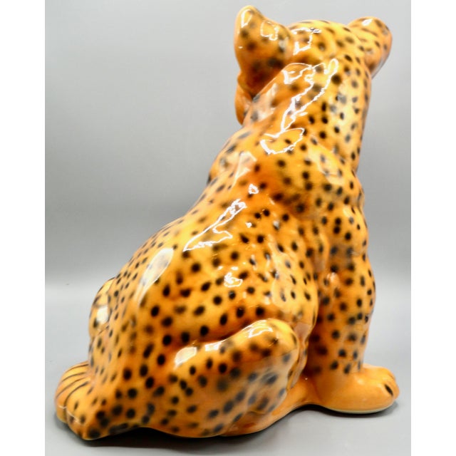 Orange Mid Century Italian Glazed Leopard Cub Figurine For Sale - Image 8 of 12