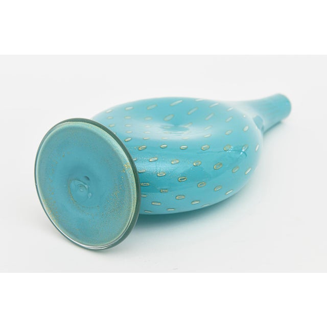 MId Century Modern Murano Barovier E Toso Turquoise Glass Bottle or Vase With Gold Droplets For Sale - Image 9 of 9