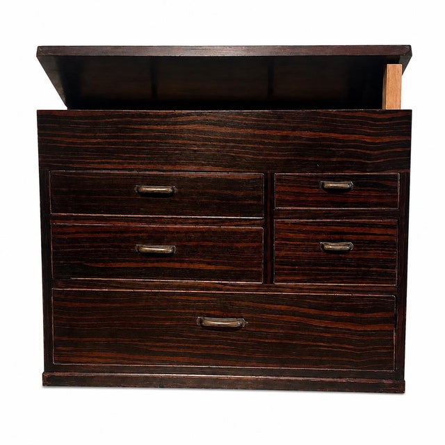 An exceptional vintage Japanese haribako, or traditional sewing and notions chest, dating to the mid-20th-century Shōwa...