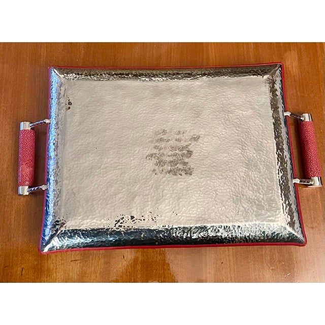 1990s 1990 Red Shagreen Tray With Two Handles, Italy For Sale - Image 5 of 11