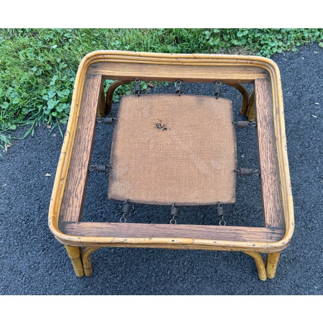 1950s Vintage 1950s Square Bamboo Footstool With Vinyl Cushion For Sale - Image 5 of 5