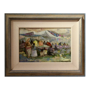 Antonio Vasquez Parra Mexican Market With Couple 1976 Painting