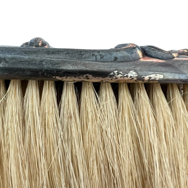 Silver 1904 Antique Vanity Valet Brush Silver Plate Repouseé Floral Motif Horse Hair Bristles For Sale - Image 8 of 9