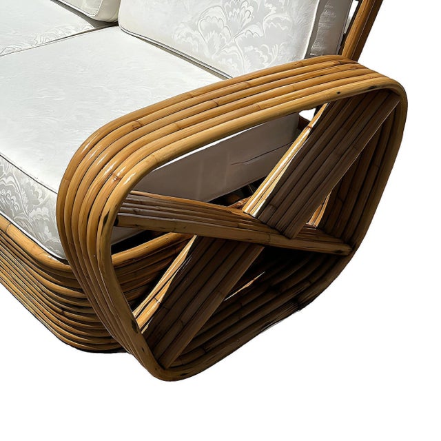 Restored Frankl Style Rattan Six-Strand Square Pretzel 3-Seater Sectional Sofa For Sale In Los Angeles - Image 6 of 6
