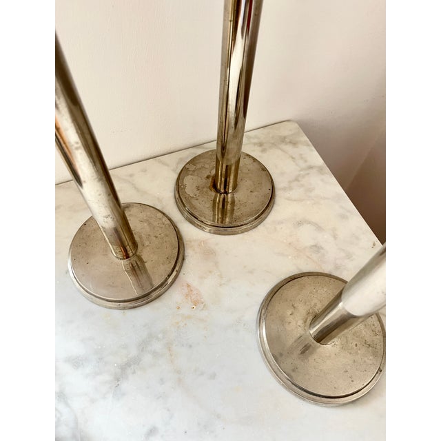 Brutalist Vintage Art Deco Modernist Chrome Candlesticks, 1930s, Set of 3 For Sale - Image 3 of 17