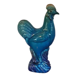 Antique 19th Century Chinese Peacock Blue Turquoise Porcelain Rooster Figure