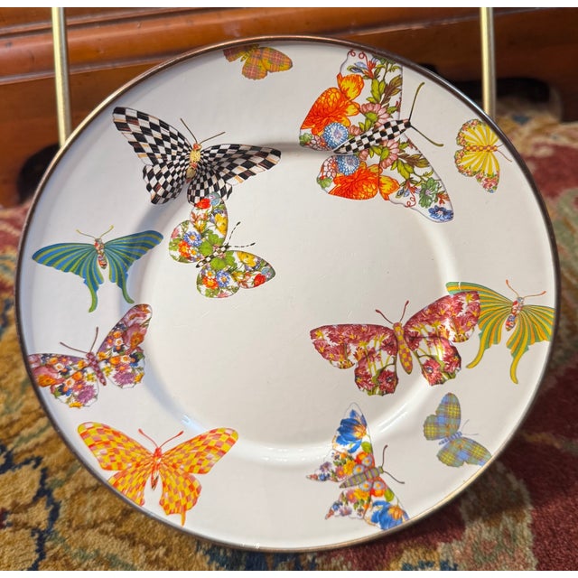 MacKenzie-Childs Butterfly Enamel Metal Salad / Dessert Plate, 8” For Sale In Houston - Image 6 of 7