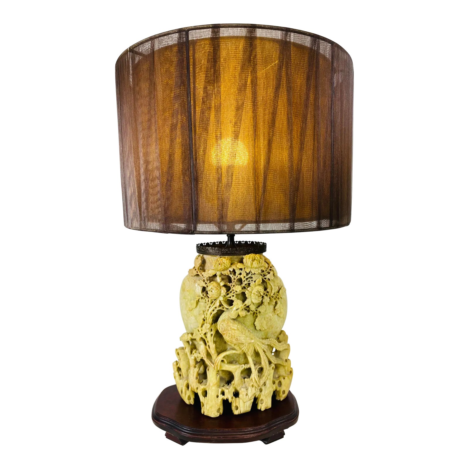 Vintage Ornately Hand Carved Soapstone Table Lamp. Chairish