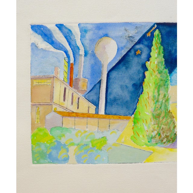 Martha Holden "Cubist French Landscape" Watercolor and Etching on Paper For Sale - Image 4 of 5