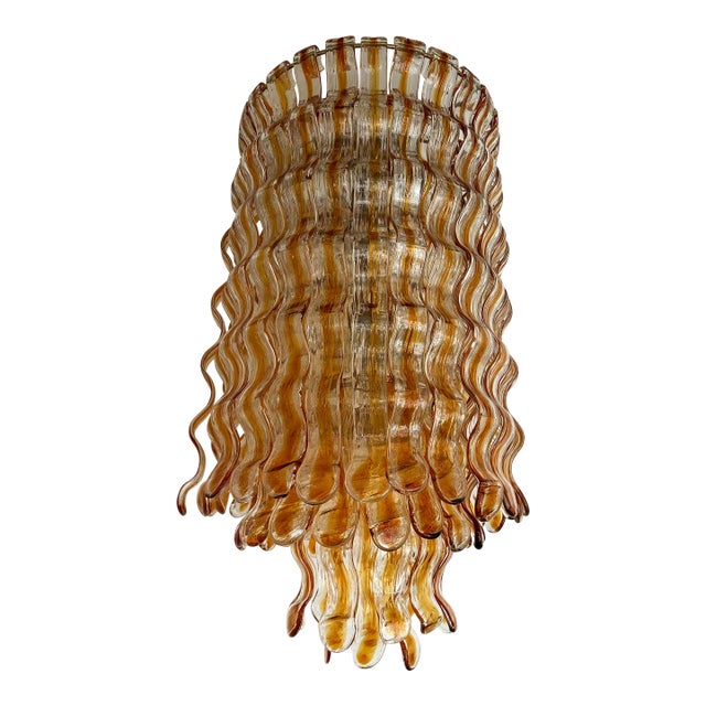 Cascade Chandelier Wave Amber Murano Glass by Mazzega, Italy, 1970s For Sale