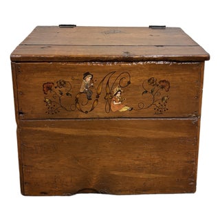 Antique Pine Hand Painted Country Primitive Farmhouse Grain Bin Lift Top Chest For Sale